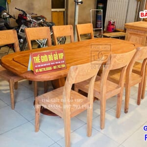 MS18 : BÀN ĂN BẦU DỤC - 8 GHẾ- GỖ HƯƠNG ĐÁ