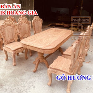 Bàn ăn hiện đại Louis Hoàng gia- 6 ghế chất gỗ hương đá