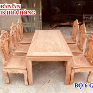 BỘ BÀN ĂN GHẾ LOUIS HOA HỒNG -6 GHẾ- GỖ HƯƠNG ĐÁ