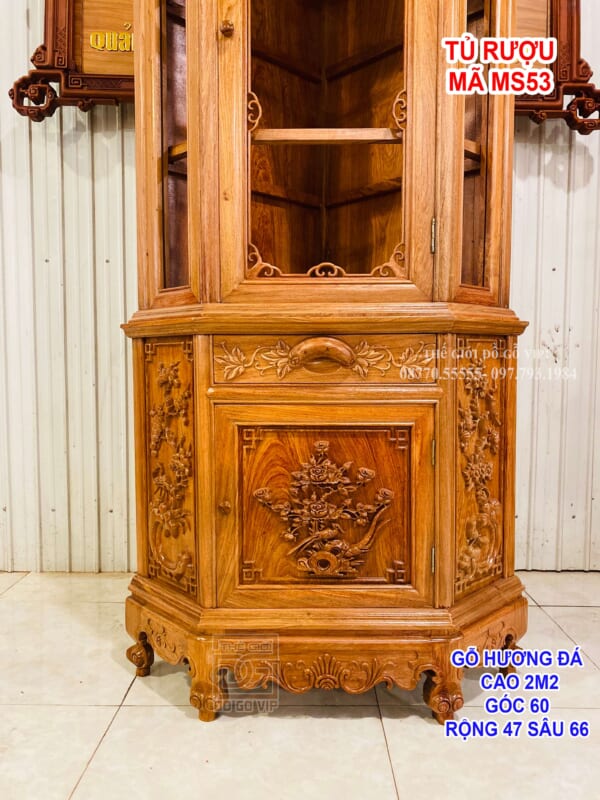 MS53 : TỦ RƯỢU GÓC CAO CẤP - GỖ HƯƠNG ĐÁ