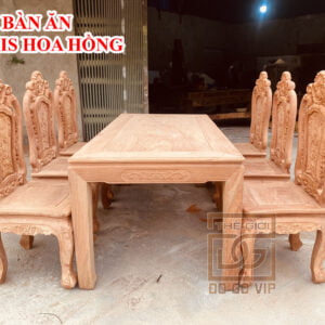 BỘ BÀN ĂN GHẾ LOUIS HOA HỒNG -6 GHẾ- GỖ HƯƠNG ĐÁ