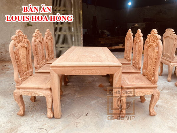 BỘ BÀN ĂN GHẾ LOUIS HOA HỒNG -6 GHẾ- GỖ HƯƠNG ĐÁ