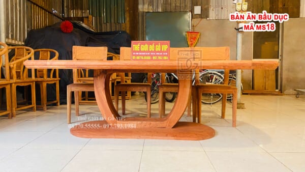 MS18 : BÀN ĂN BẦU DỤC - 8 GHẾ- GỖ HƯƠNG ĐÁ