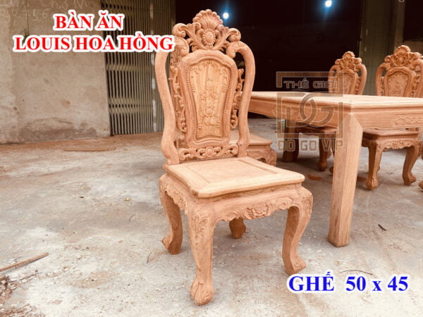 BỘ BÀN ĂN GHẾ LOUIS HOA HỒNG -6 GHẾ- GỖ HƯƠNG ĐÁ