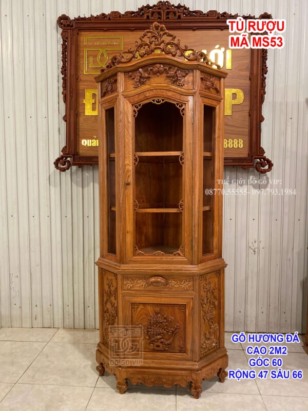 MS53 : TỦ RƯỢU GÓC CAO CẤP - GỖ HƯƠNG ĐÁ