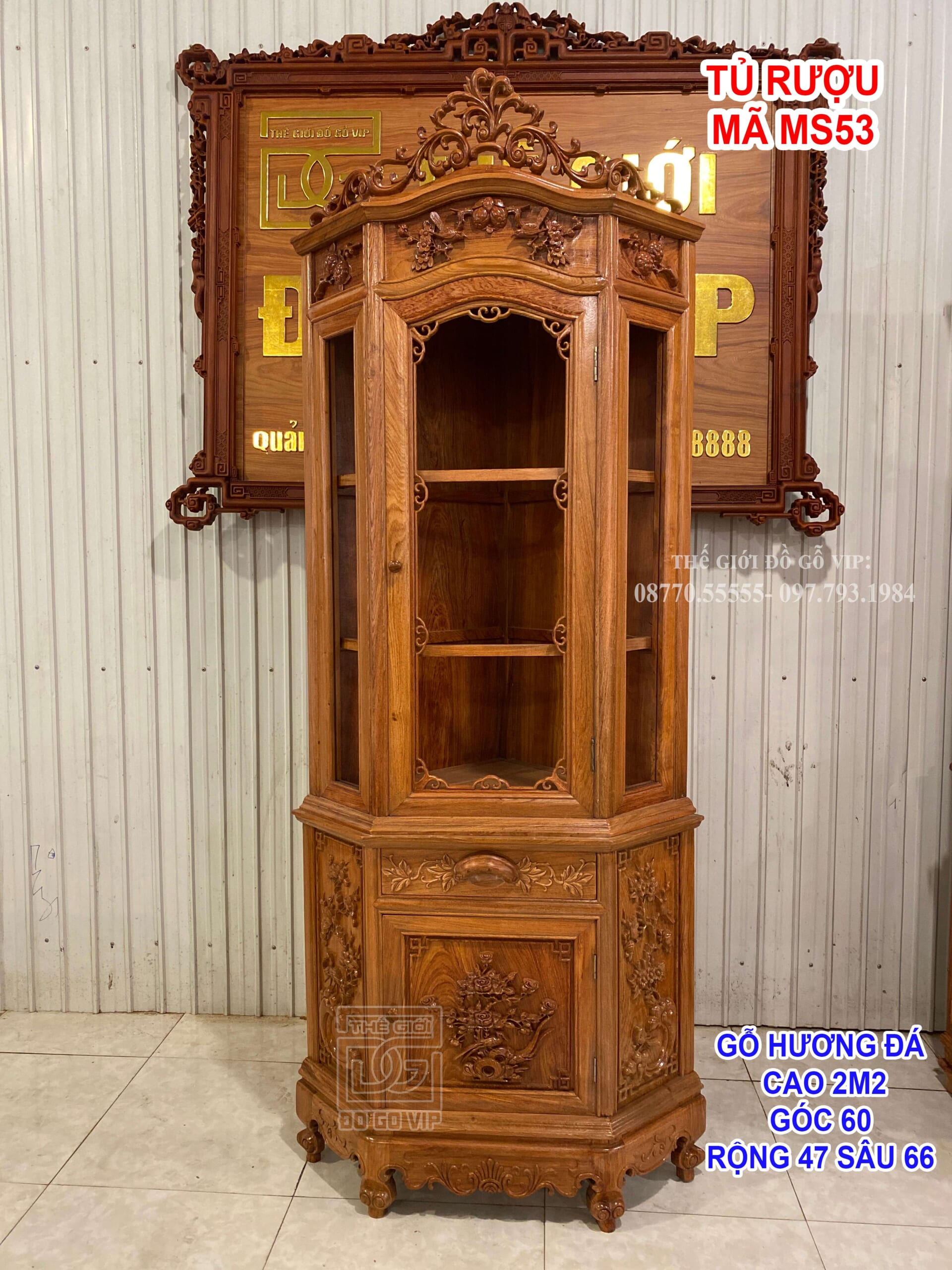 MS53 : TỦ RƯỢU GÓC CAO CẤP - GỖ HƯƠNG ĐÁ