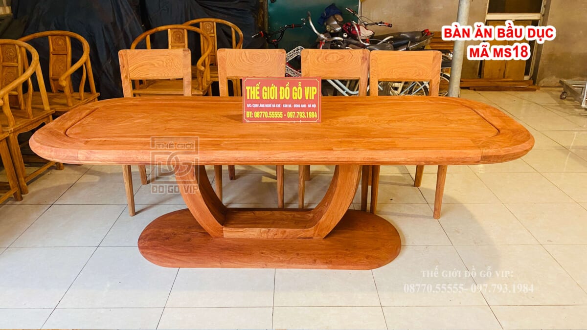 MS18 : BÀN ĂN BẦU DỤC - 8 GHẾ- GỖ HƯƠNG ĐÁ