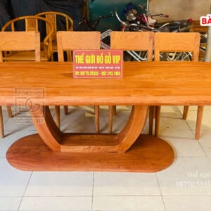 MS18 : BÀN ĂN BẦU DỤC - 8 GHẾ- GỖ HƯƠNG ĐÁ