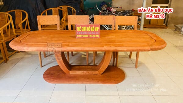 MS18 : BÀN ĂN BẦU DỤC - 8 GHẾ- GỖ HƯƠNG ĐÁ