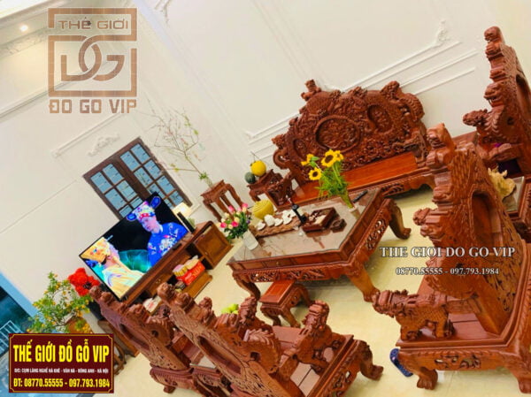 BỘ NGHÊ RỒNG ĐỈNH  12 MÓN GỖ HƯƠNG LÀO CHÂN 14