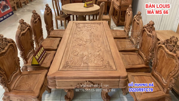 BỘ BÀN ĂN LOUIS HOÀNG GIA- 8 GHẾ - GỖ HƯƠNG ĐÁ
