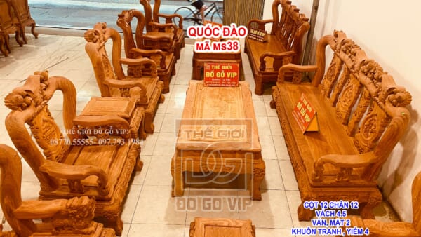 MS38 : BỘ QUỐC ĐÀO CỘT 12 CHÂN 12 - GỖ HƯƠNG ĐÁ