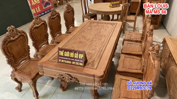 BỘ BÀN ĂN LOUIS HOÀNG GIA- 8 GHẾ - GỖ HƯƠNG ĐÁ