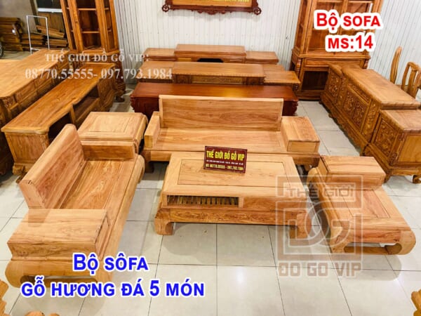 MS14 : BỘ SOFA 5 MÓN  - GỖ HƯƠNG ĐÁ