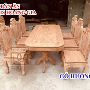 Bàn ăn hiện đại Louis Hoàng gia- 6 ghế chất gỗ hương đá