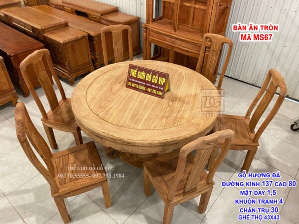 MS67 : BỘ BÀN ĂN TRÒN- 6 GHẾ - GỖ HƯƠNG ĐÁ