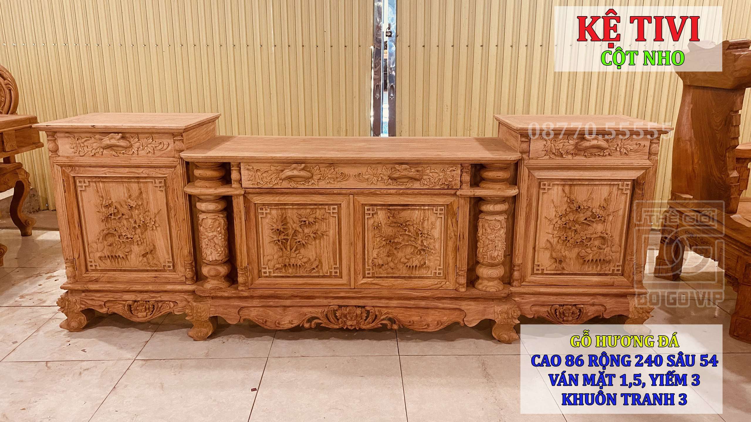 KỆ TIVI CỘT NHO - GỖ HƯƠNG ĐÁ