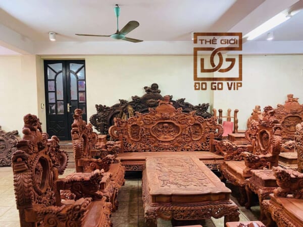 BỘ NGHÊ RỒNG ĐỈNH  12 MÓN GỖ HƯƠNG LÀO CHÂN 14