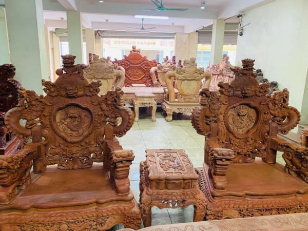 BỘ NGHÊ RỒNG ĐỈNH  12 MÓN GỖ HƯƠNG LÀO CHÂN 14