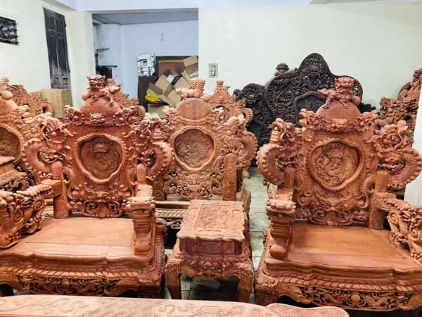 BỘ NGHÊ RỒNG ĐỈNH  12 MÓN GỖ HƯƠNG LÀO CHÂN 14
