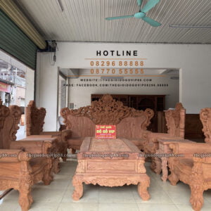 BỘ BÀN GHẾ SOFA HOÀNG GIA HOA LÁ TÂY 10 MÓN - GỖ HƯƠNG ĐÁ