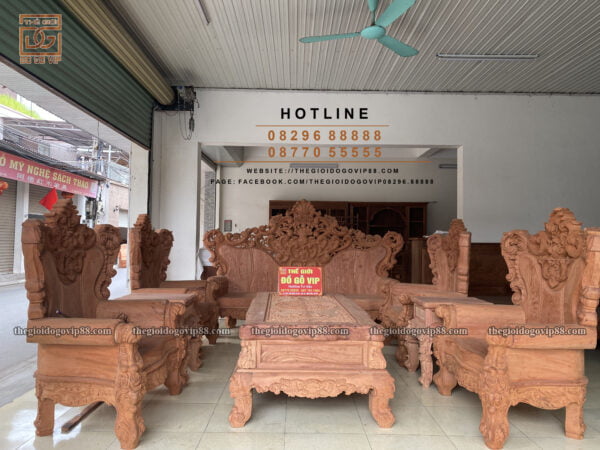 BỘ BÀN GHẾ SOFA HOÀNG GIA HOA LÁ TÂY 10 MÓN - GỖ HƯƠNG ĐÁ