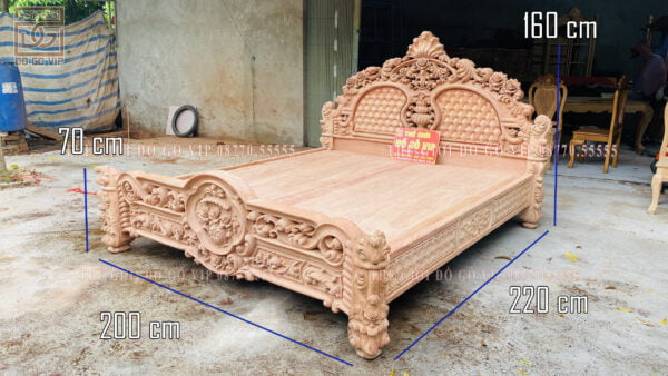 GIƯỜNG NGỦ MẪU HOÀNG GIA TÂN CỔ ĐIỂN HÀNG NGUYÊN KHỐI - GỖ HƯƠNG ĐÁ