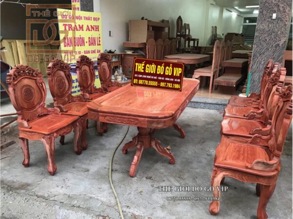 BỘ BÀN ĂN HOÀNG GIA - 8 GHẾ CHẤT GỖ HƯƠNG ĐÁ