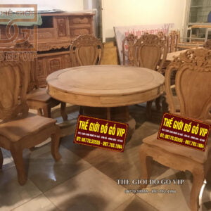 BỘ BÀN ĂN TRÒN - 6 GHẾ- CHẤT GỖ HƯƠNG ĐÁ