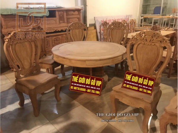 BỘ BÀN ĂN TRÒN - 6 GHẾ- CHẤT GỖ HƯƠNG ĐÁ