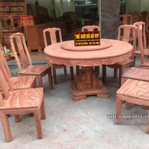 BỘ BÀN ĂN TRÒN MÂM XOAY - 8 GHẾ- CHẤT GỖ HƯƠNG ĐÁ