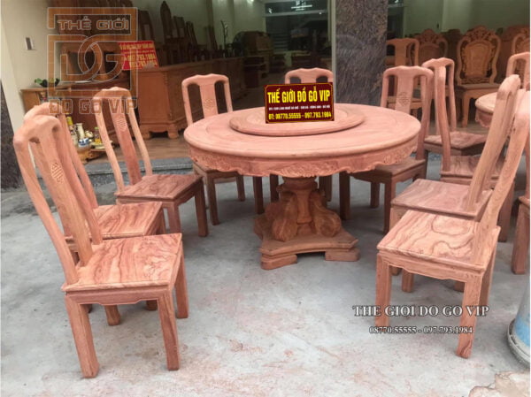 BỘ BÀN ĂN TRÒN MÂM XOAY - 8 GHẾ- CHẤT GỖ HƯƠNG ĐÁ