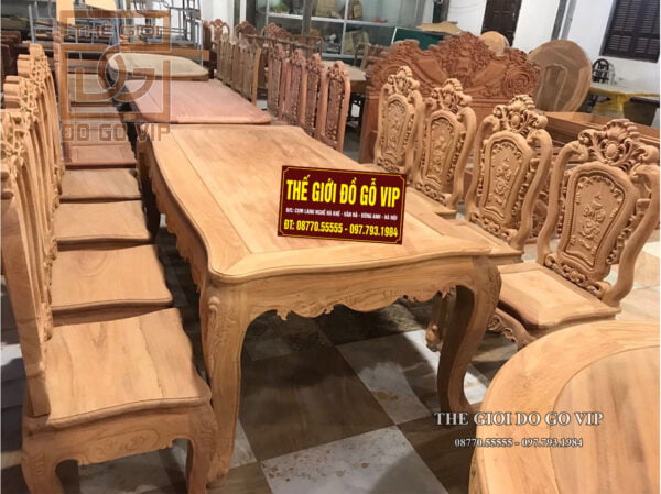 BỘ BÀN ĂN HOÀNG GIA MẶT TRỜI - 8 GHẾ- CHẤT GỖ HƯƠNG ĐÁ