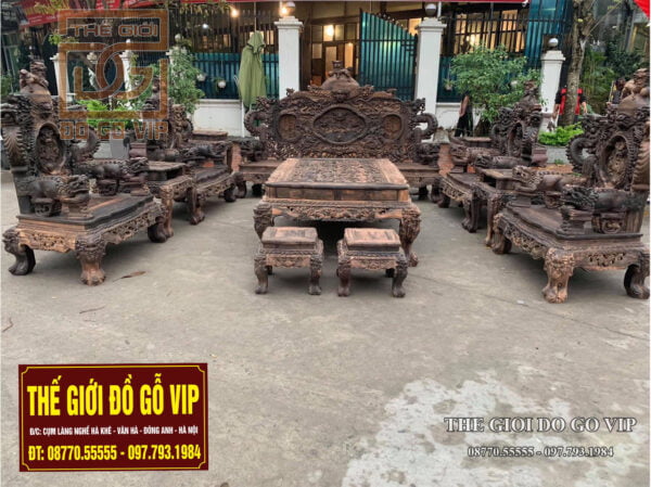 Bộ rồng đỉnh 12 món gỗ mun lào giá tốt nhất thị trường