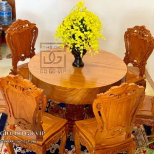 BỘ BÀN ĂN TRÒN NGHUYÊN KHỐI - 6 GHẾ- CHẤT GỖ HƯƠNG ĐÁ