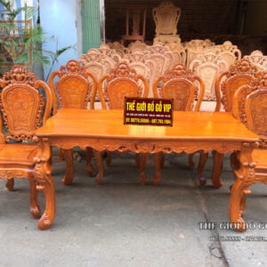 BỘ BÀN ĂN MẪU TÂN CỔ ĐIỂN - 6 GHẾ- CHẤT GỖ HƯƠNG ĐÁ