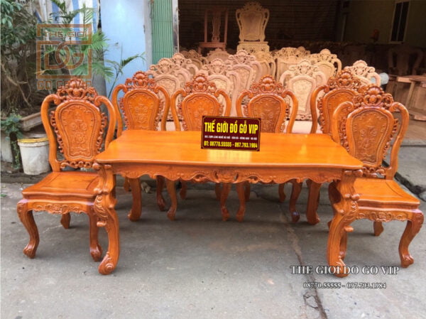 BỘ BÀN ĂN MẪU TÂN CỔ ĐIỂN - 6 GHẾ- CHẤT GỖ HƯƠNG ĐÁ