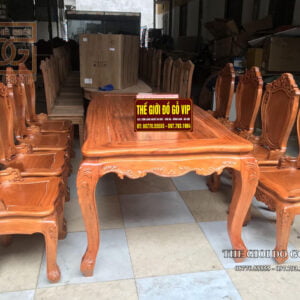 BỘ BÀN ĂN TÂN CỔ ĐIỂN - 8 GHẾ CHẤT GỖ HƯƠNG ĐÁ