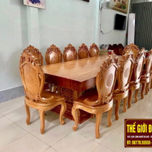 BỘ BÀN ĂN NGUYÊN KHỐI - 12 GHẾ- CHẤT GỖ HƯƠNG ĐÁ