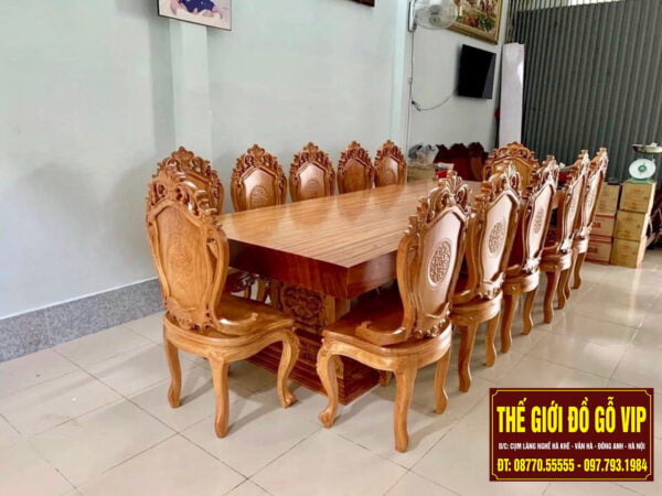 BỘ BÀN ĂN NGUYÊN KHỐI - 12 GHẾ- CHẤT GỖ HƯƠNG ĐÁ