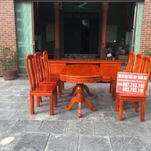 BỘ BÀN ĂN TRÒN - GHẾ CHỮ THỌ 6 GHẾ- CHẤT GỖ HƯƠNG ĐÁ