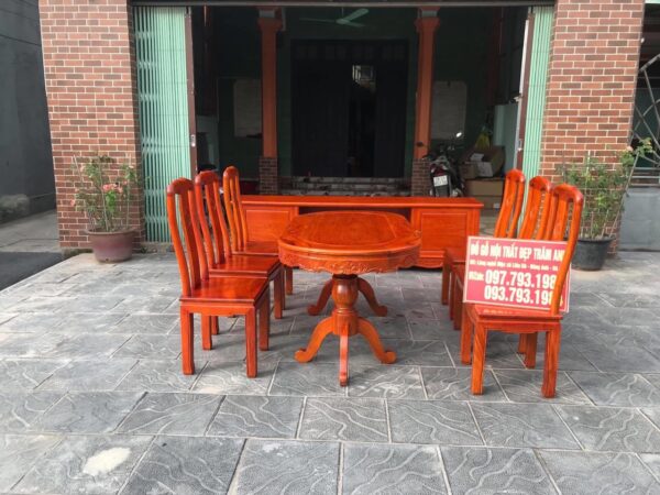 BỘ BÀN ĂN TRÒN - GHẾ CHỮ THỌ 6 GHẾ- CHẤT GỖ HƯƠNG ĐÁ