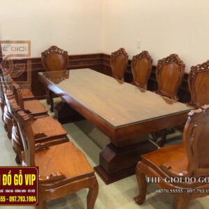 BỘ BÀN ĂN HOÀNG GIA NGUYÊN KHỐI - 10 GHẾ CHẤT GỖ HƯƠNG ĐÁ