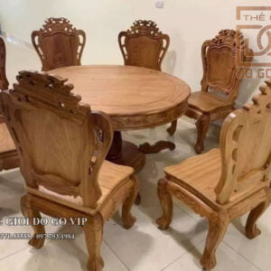 BỘ BÀN ĂN TRÒN - 8 GHẾ CHẤT GỖ HƯƠNG ĐÁ