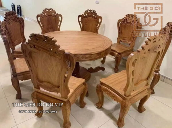 BỘ BÀN ĂN TRÒN - 8 GHẾ CHẤT GỖ HƯƠNG ĐÁ