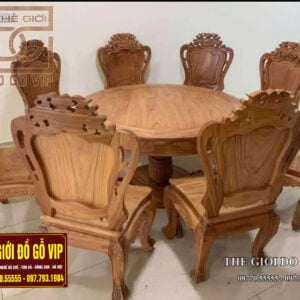 BỘ BÀN ĂN TRÒN - 8 GHẾ CHẤT GỖ HƯƠNG ĐÁ