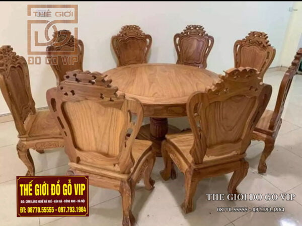 BỘ BÀN ĂN TRÒN - 8 GHẾ CHẤT GỖ HƯƠNG ĐÁ