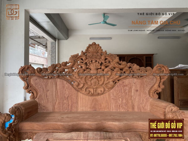 BỘ BÀN GHẾ SOFA HOÀNG GIA HOA LÁ TÂY 10 MÓN - GỖ HƯƠNG ĐÁ
