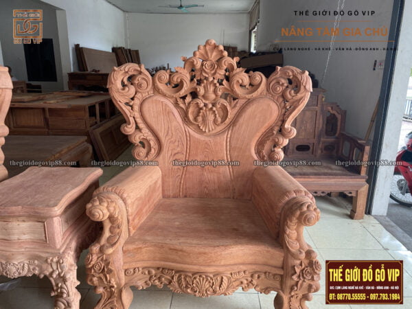 BỘ BÀN GHẾ SOFA HOÀNG GIA HOA LÁ TÂY 10 MÓN - GỖ HƯƠNG ĐÁ