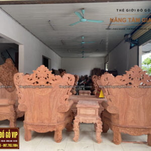 BỘ BÀN GHẾ SOFA HOÀNG GIA HOA LÁ TÂY 10 MÓN - GỖ HƯƠNG ĐÁ